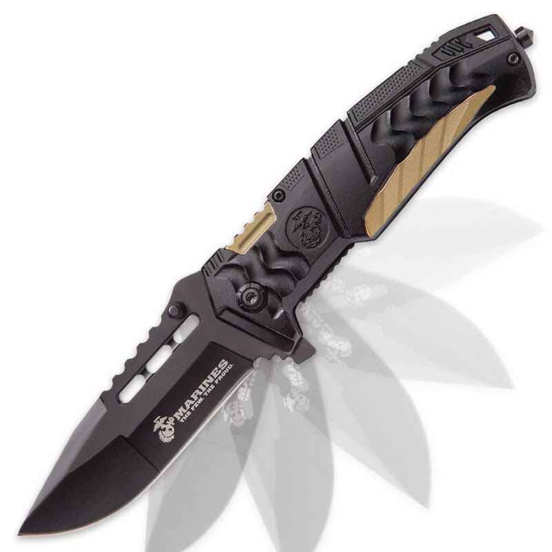 Knife United Cutlery USMC Black And Tan Assisted Opening Pocket Knife