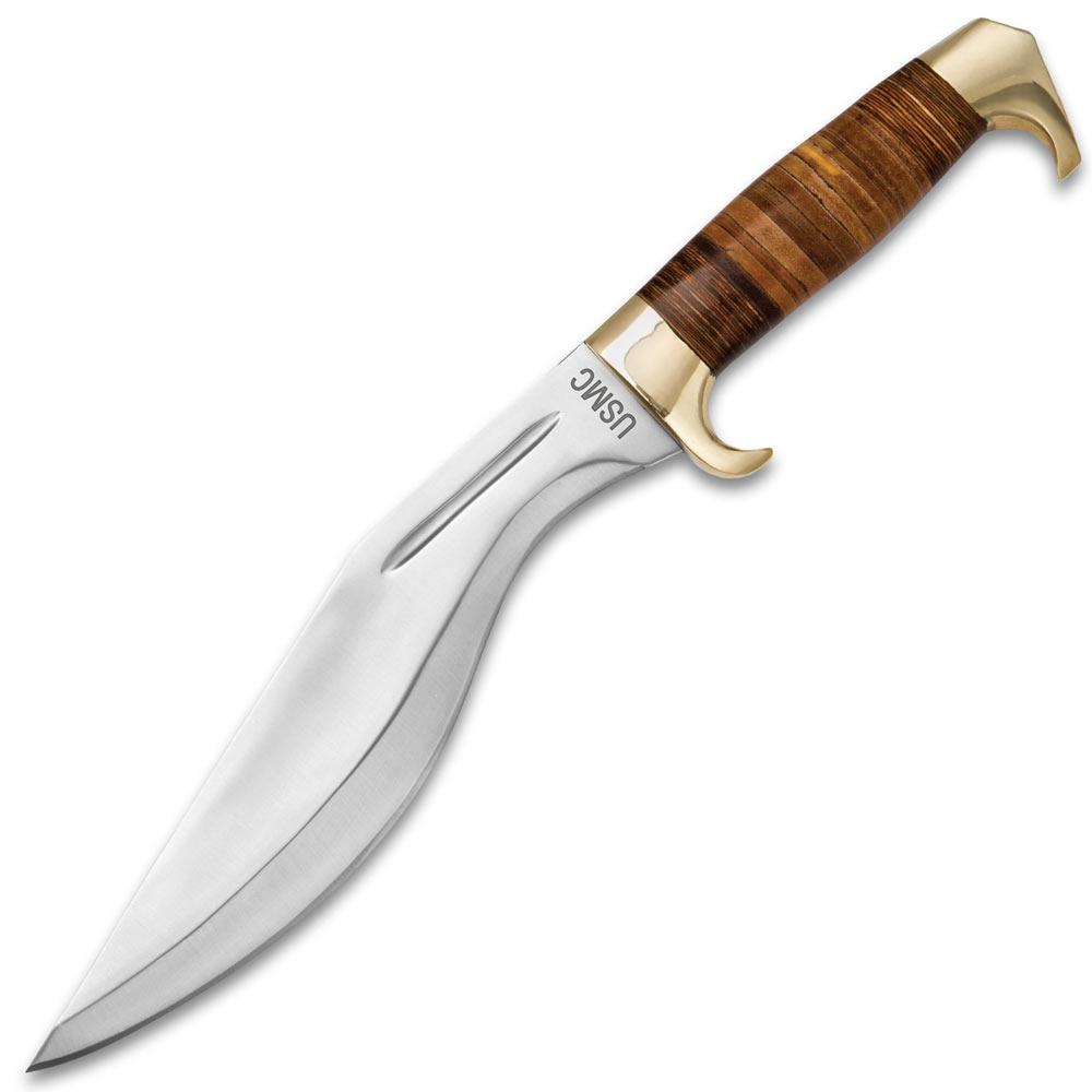 USMC Stacked Leather Handle Kukri Knife